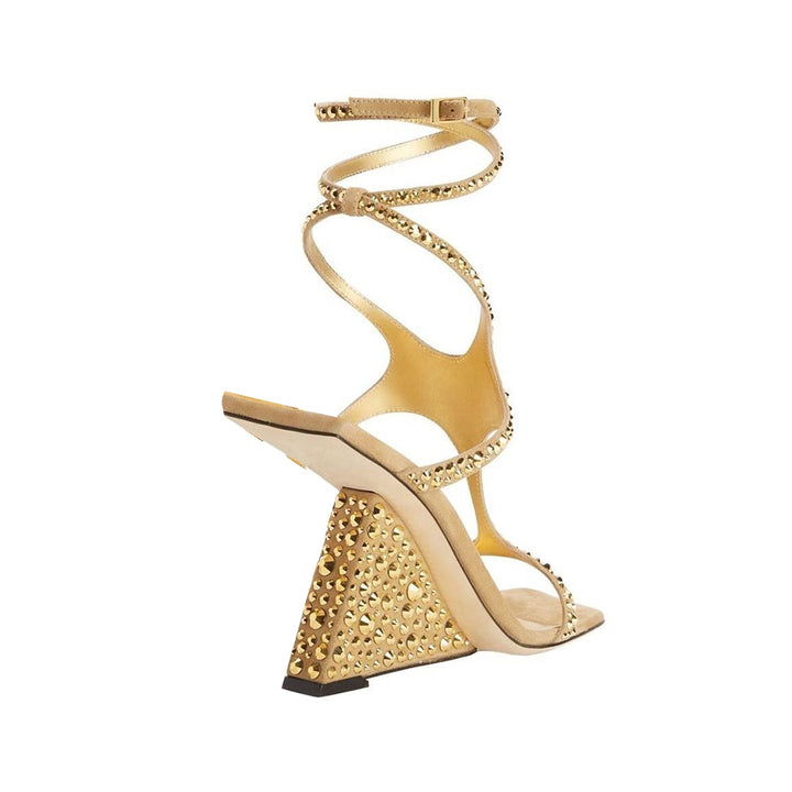 VALRU Diamante Ankle Strap Wedged Heel Sandals