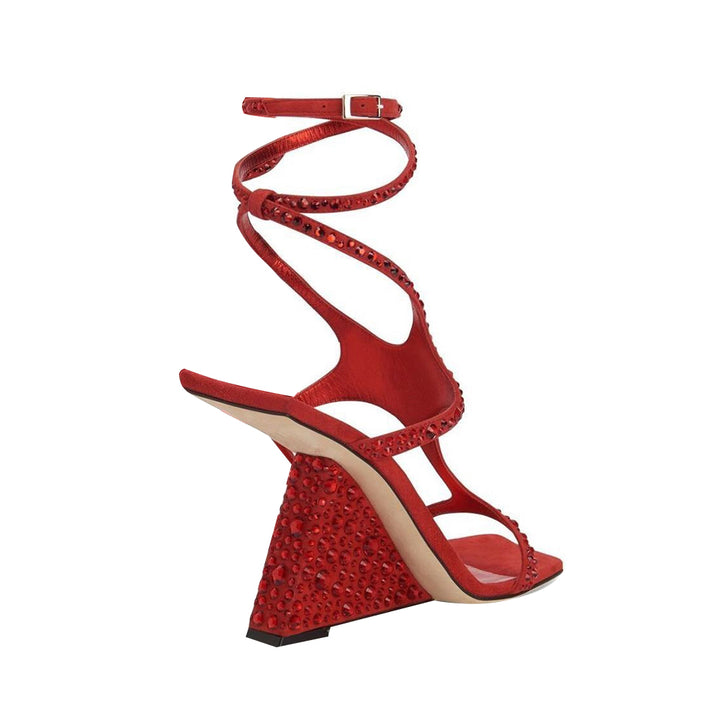 VALRU Diamante Ankle Strap Wedged Heel Sandals