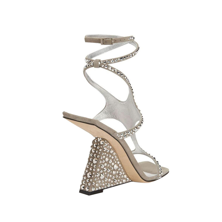 VALRU Diamante Ankle Strap Wedged Heel Sandals