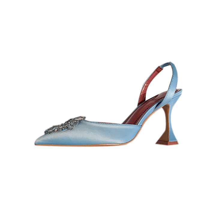 VATOE Diamante Embellished Satin Mid Heel Sandals - 6cm - ithelabel.com