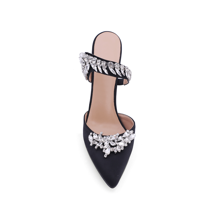VAZIA Diamante Strap Satin High Heel Mules Sandals