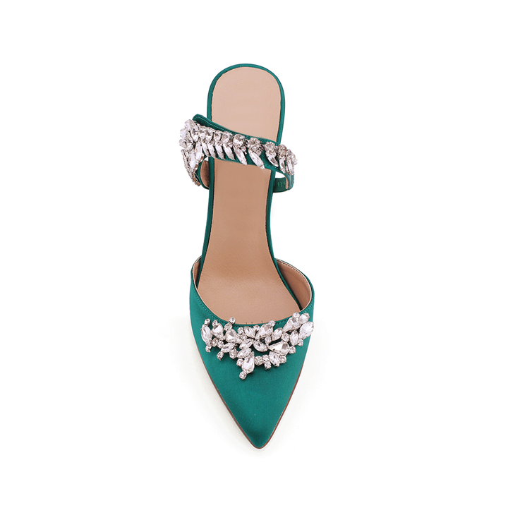 VAZIA Diamante Strap Satin High Heel Mules Sandals