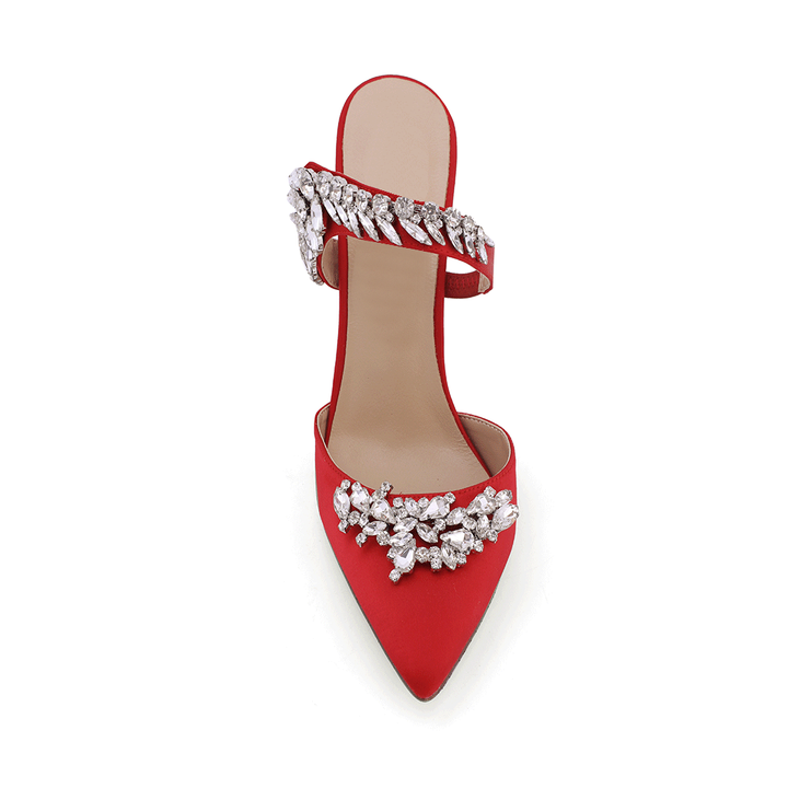 VAZIA Diamante Strap Satin High Heel Mules Sandals