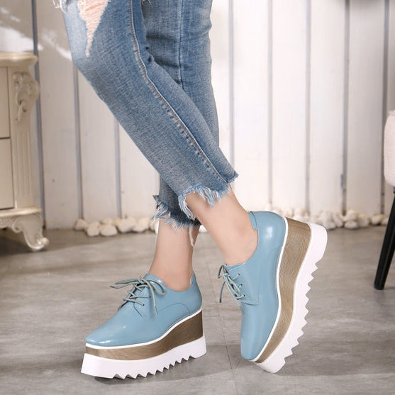 WEMER Lace Up Leather Oxford Platform Sneakers