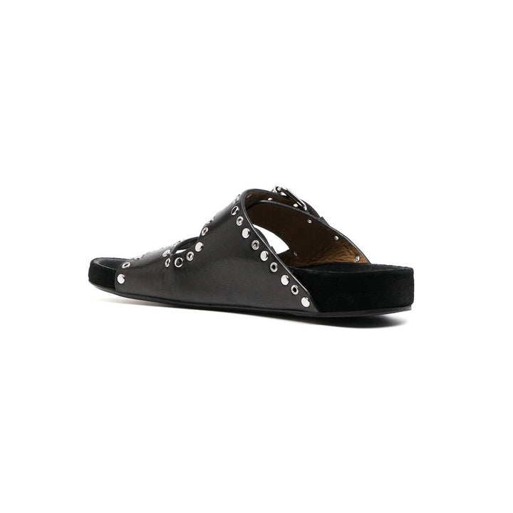 BIRIT Buckled Studded Leather Flat Slippers Slides