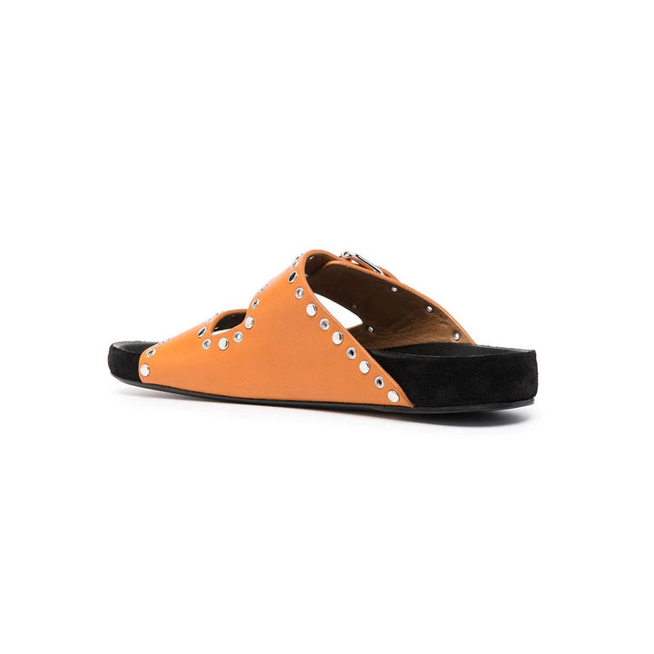 BIRIT Buckled Studded Leather Flat Slippers Slides