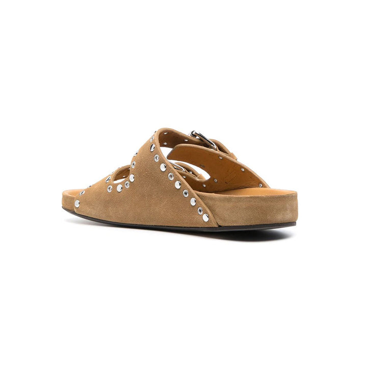 BIRIT Buckled Studded Suede Flat Slippers Slides