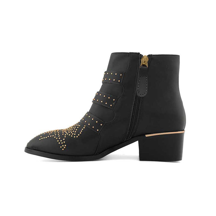 CARMEN Chloe Gold Studded Leather Ankle Boots