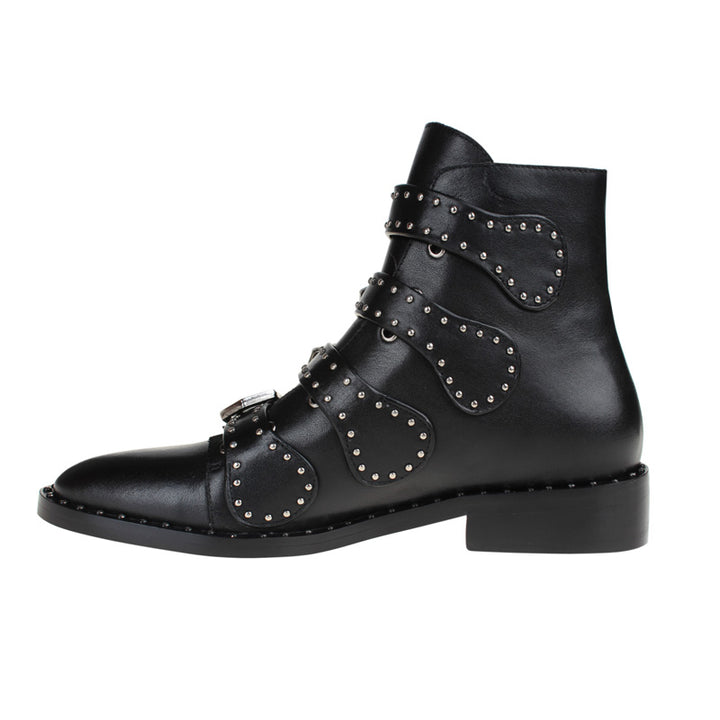 Exclusive - LEWIS Studded Buckled Biker Ankle Boots - ithelabel.com