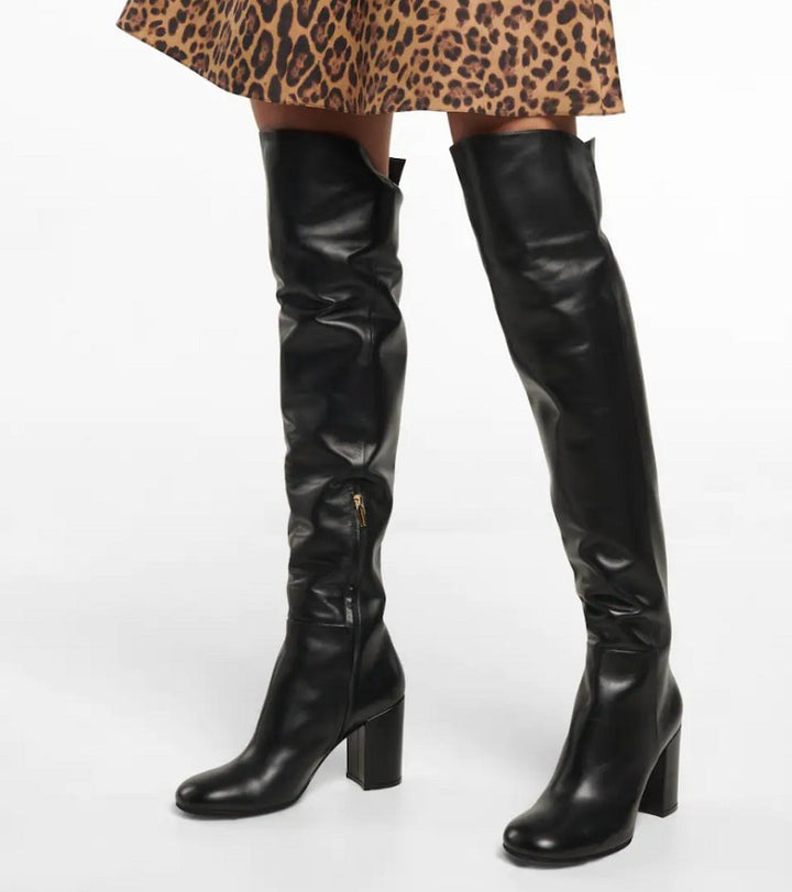 FINOE Block Heel Leather Knee High Boots