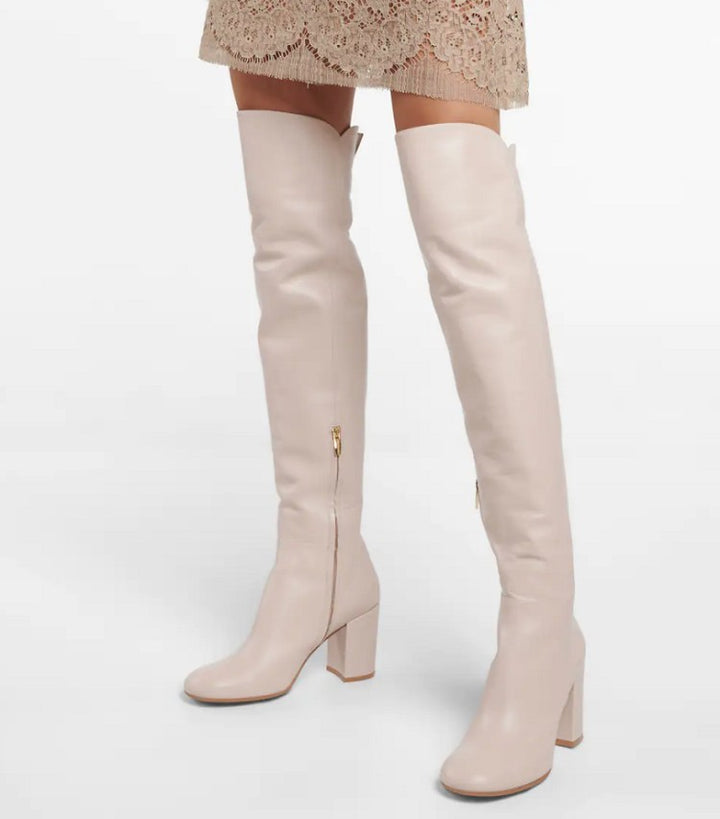 FINOE Block Heel Leather Knee High Boots