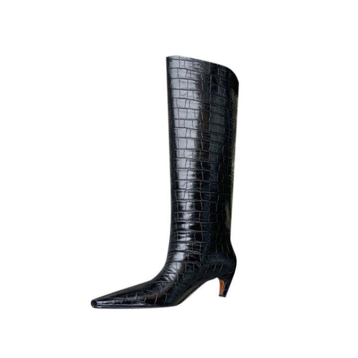 FISKA Kitten Heel Leather Knee High Boots