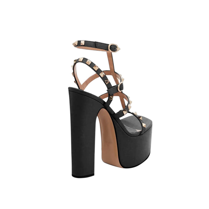 HERUV Studded Block Heel Platform Sandals
