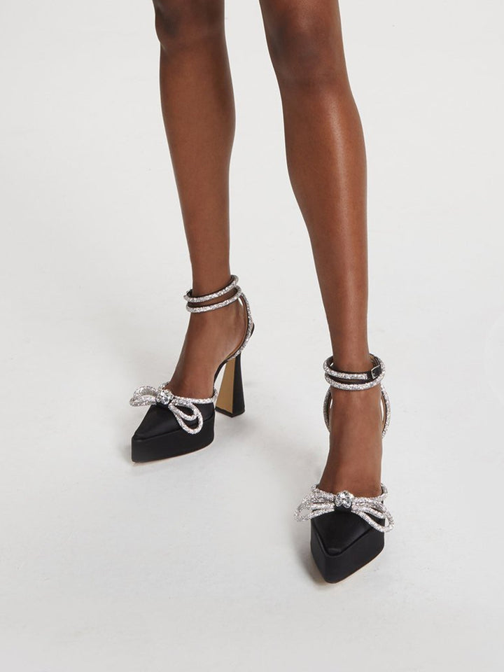 HERYI Diamante Bow Ankle Strap Platform Sandals