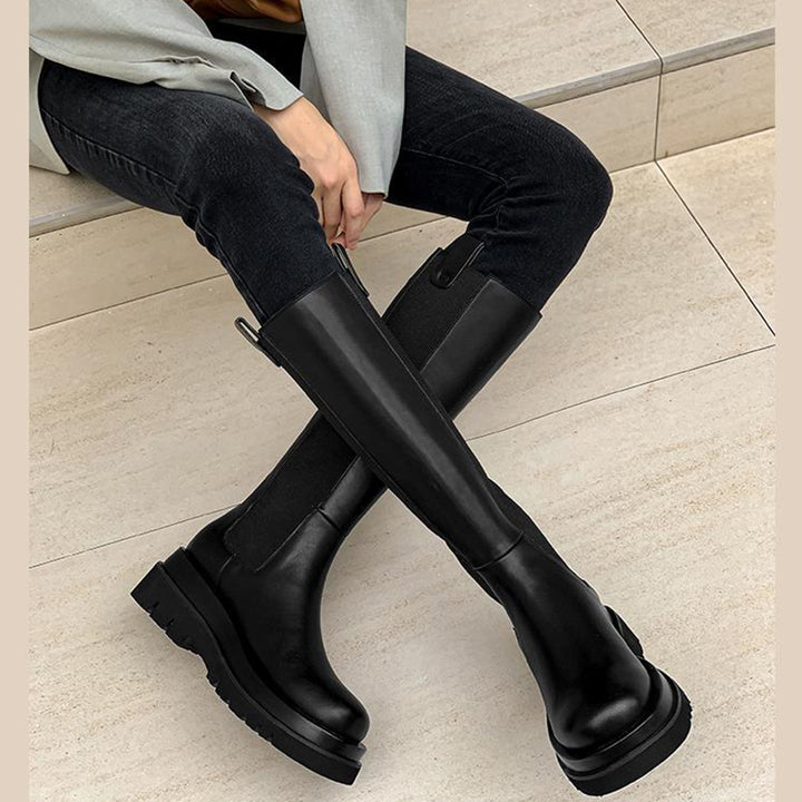 KANIO Platform Leather Knee High Boots - ithelabel.com