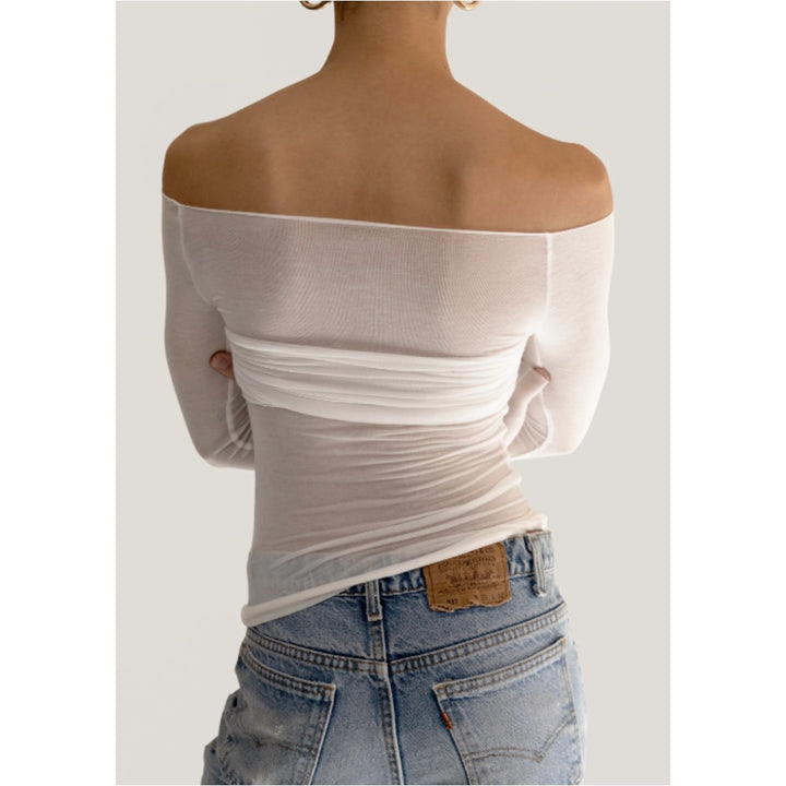 KECUA Off-Shoulder See-Through Top
