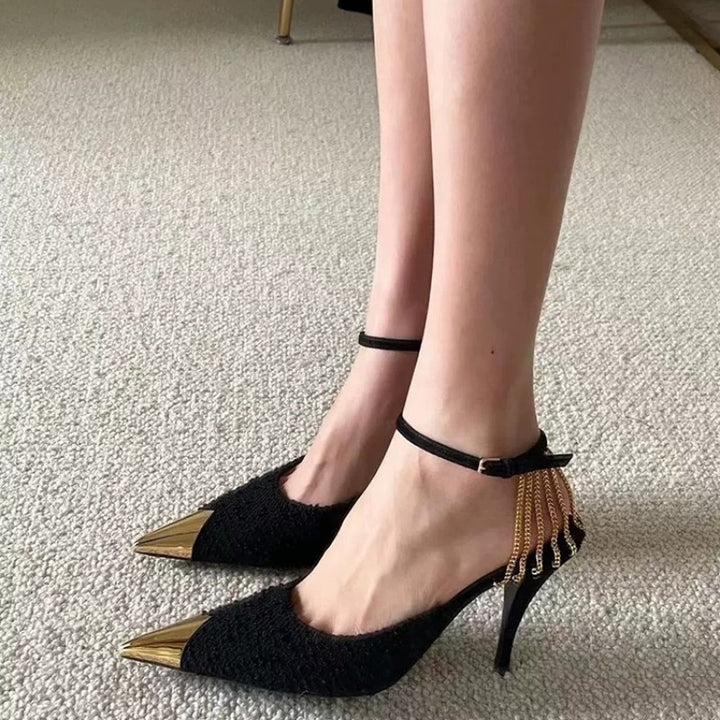 KENNA Metal Plated Chain Embellished High Heel Sandals - 9cm