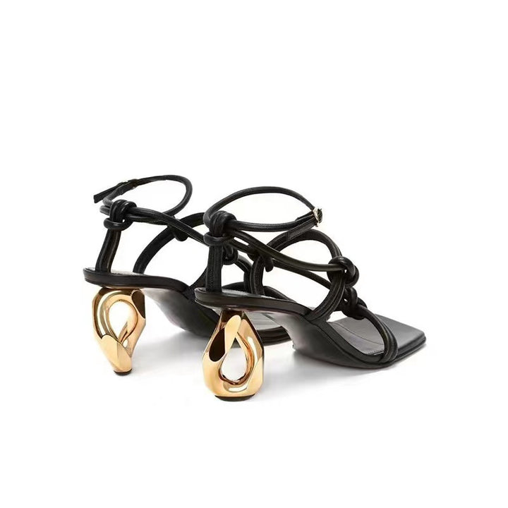 KUMEU Ankle Strap Sculptured Heel Sandals