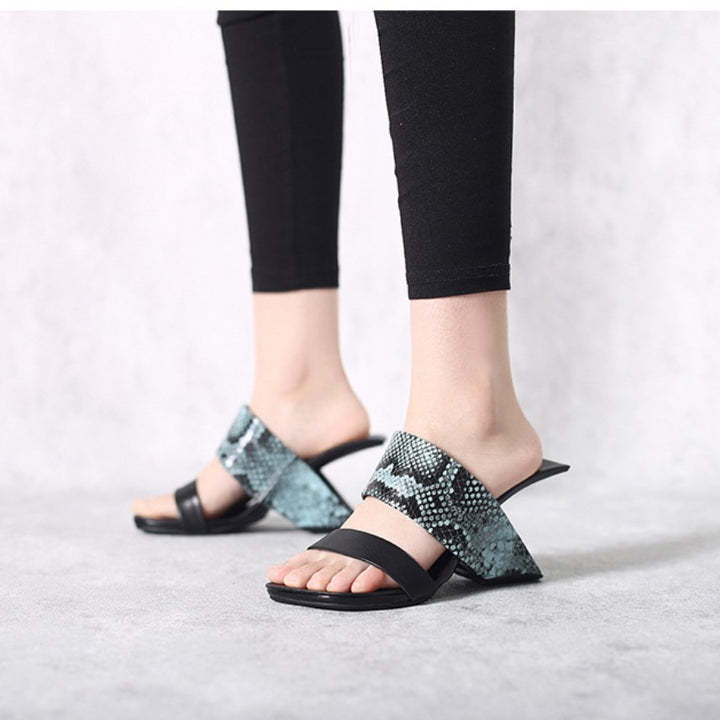 KUMIY Printed Leather Mules Sandals