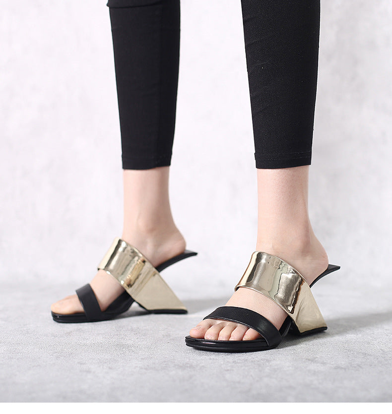 KUMIY Printed Leather Mules Sandals