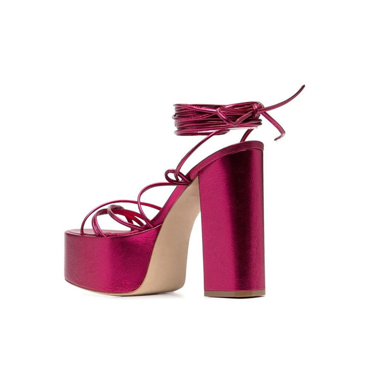 KYLER Lace Up Leather High Heel Platform Sandals