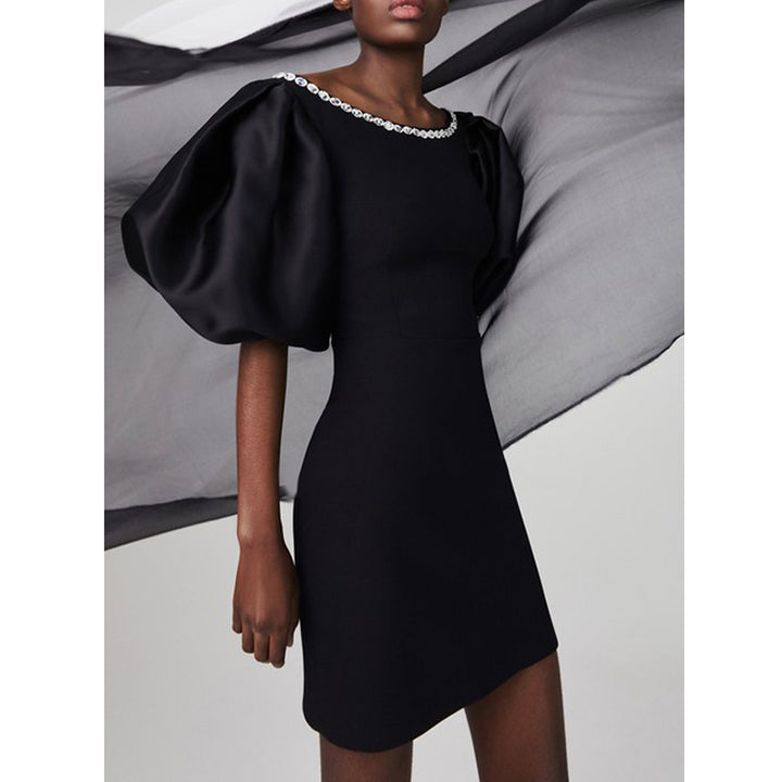 LINRA Puff Sleeves Mini Evening Dress Gown