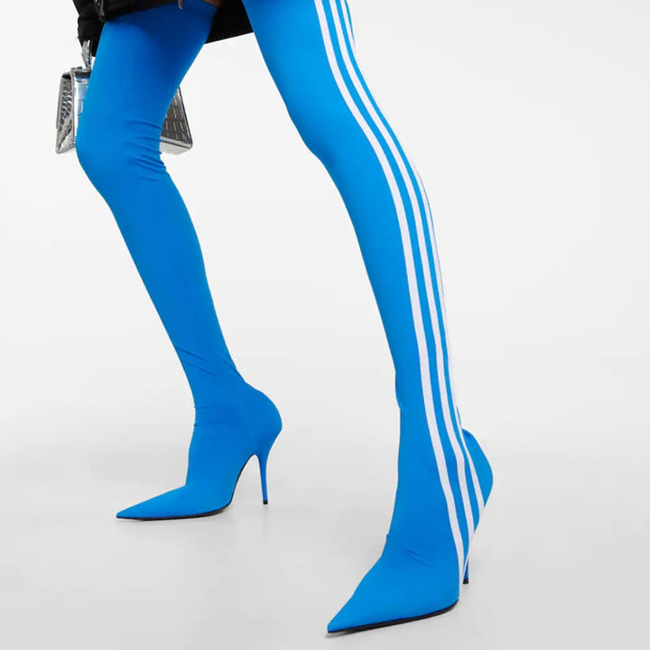 MAWEL Striped High Heel Over The Knee Boots