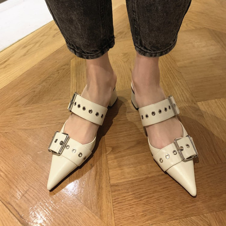 METUA Buckled Block Heel Mules Sandals
