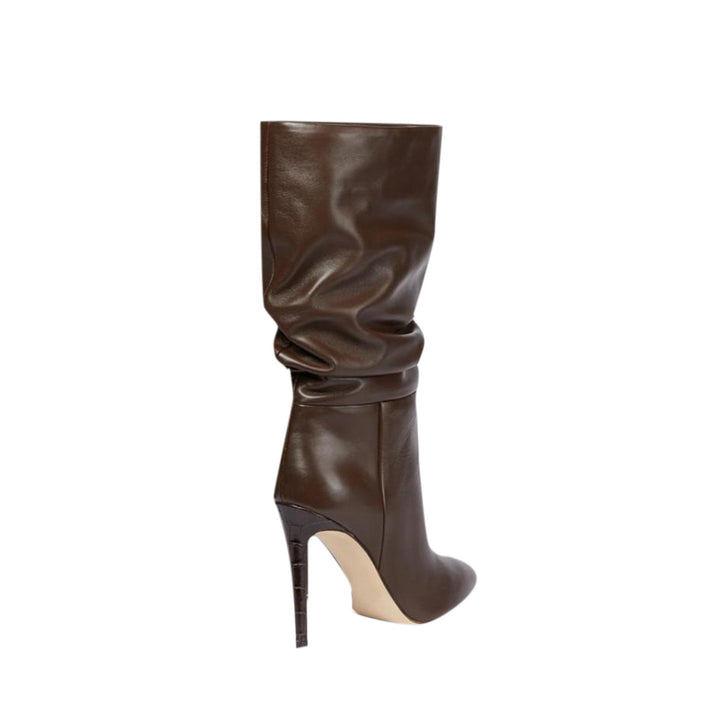 PINIY Stiletto Heel Leather Slouchy Ankle Boots