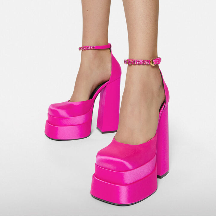 QUITA Ankle Strap Block Heel Platform Sandals