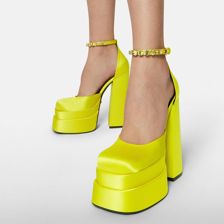 QUITA Ankle Strap Block Heel Platform Sandals