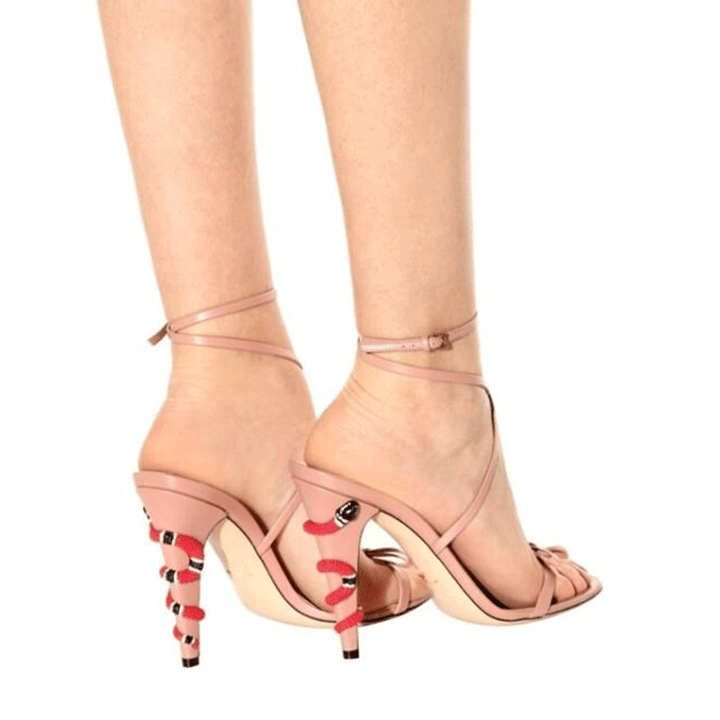 REAID Snake Embellished Ankle Strap High Heel Sandals