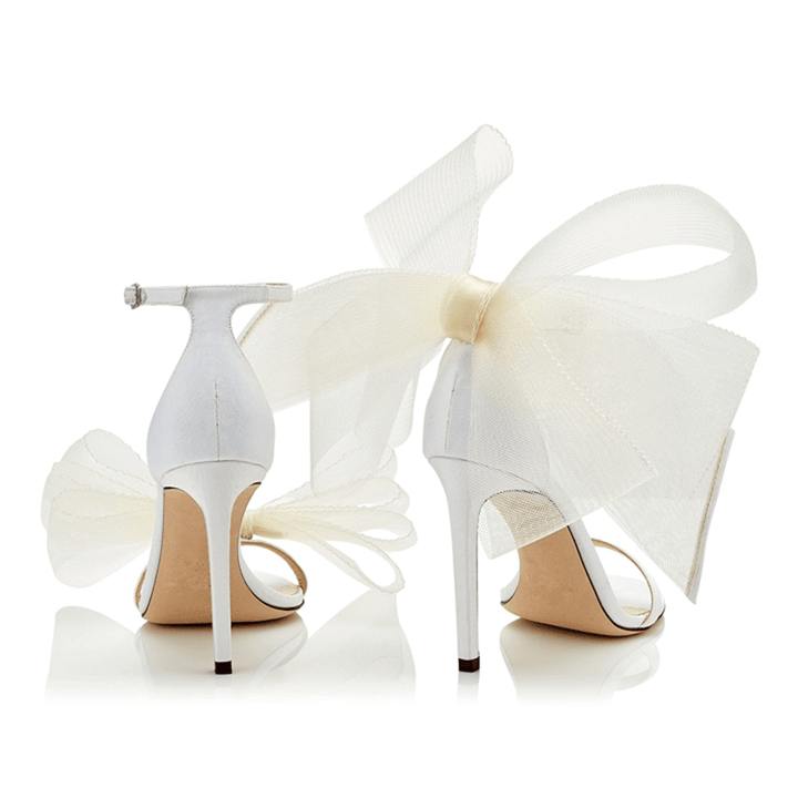 REGON Asymmetric Bow Embellished Satin High Heel Sandals - 10cm