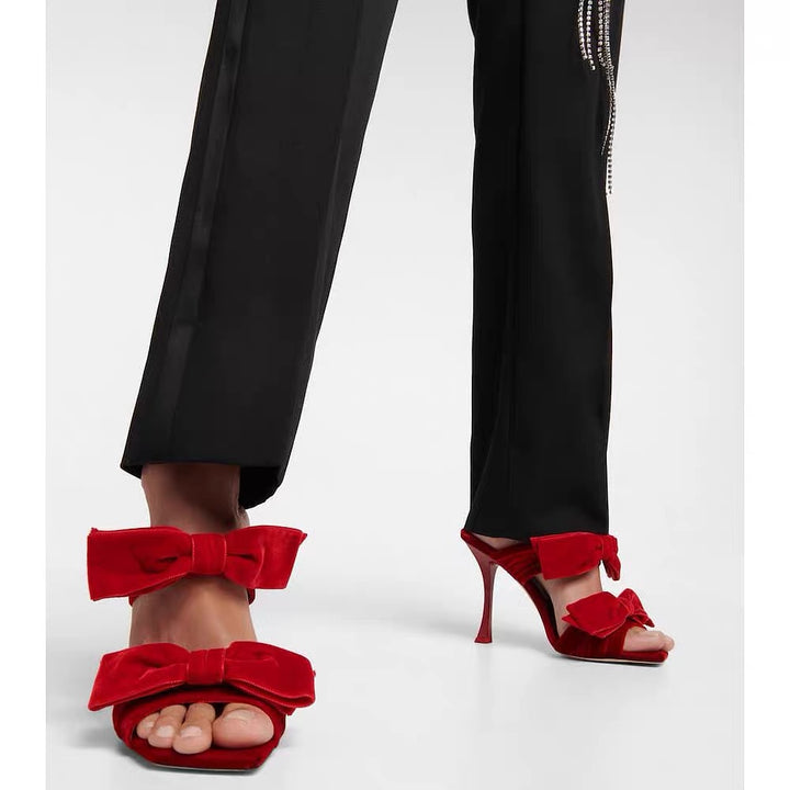 RUMTI Bow High Heel Mules Sandals