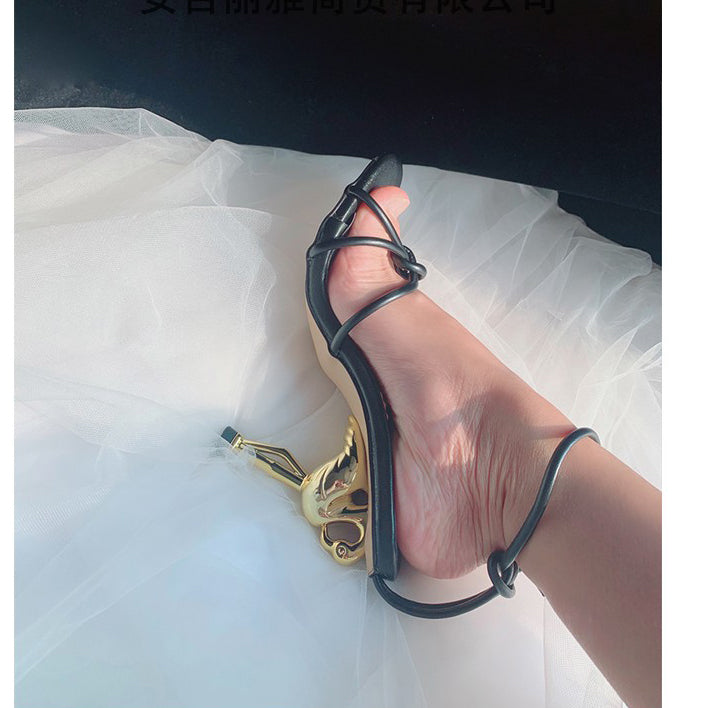 SAUAH Ankle Strap Flamingo Heel Sandals