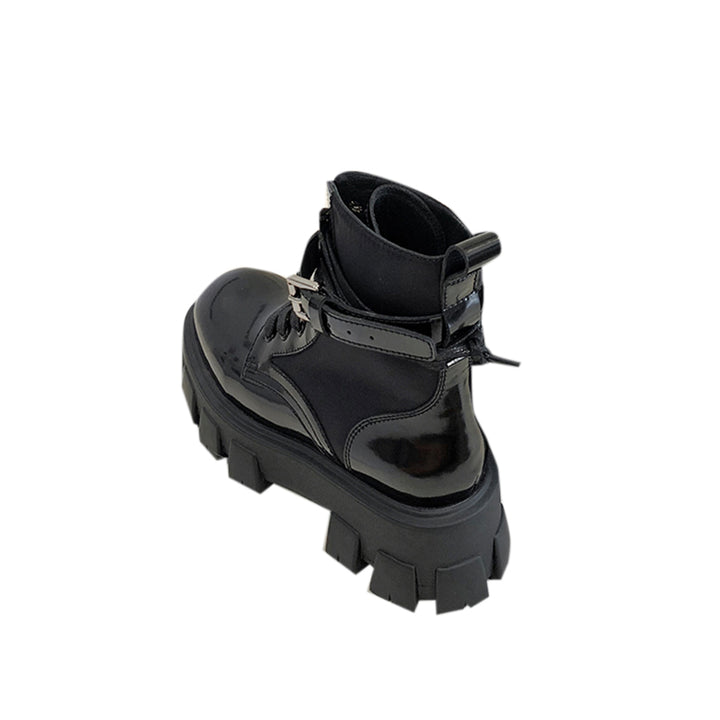 SENIA Lace Up Buckled Biker Ankle Boots