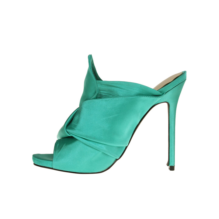 SHONA Knotted Stiletto Heel Satin Mules Sandals