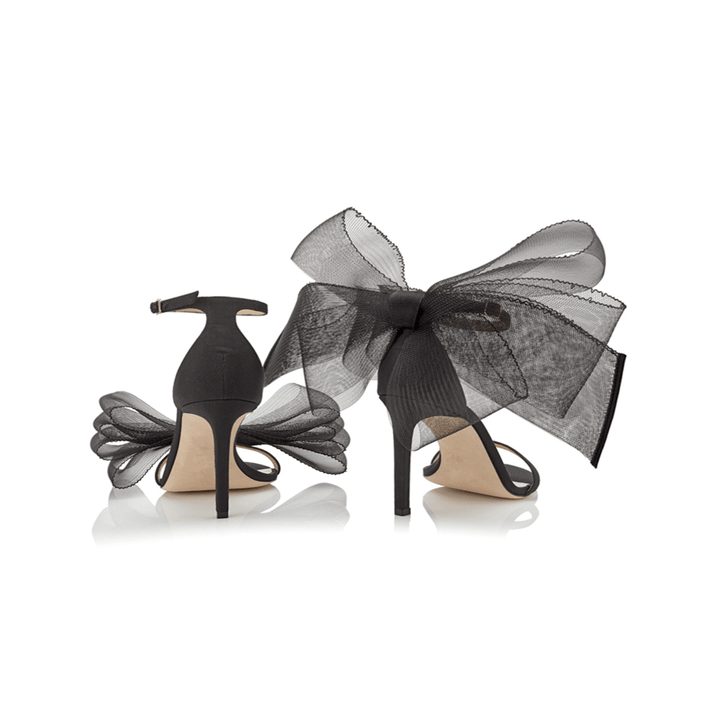 REGON Asymmetric Bow Embellished Satin Mid Heel Sandals - 8cm