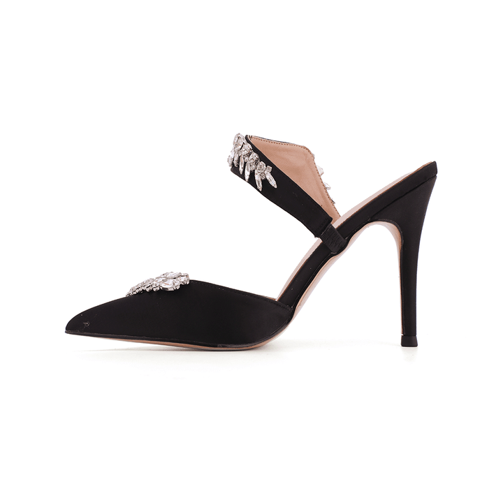VAZIA Diamante Strap Satin High Heel Mules Sandals