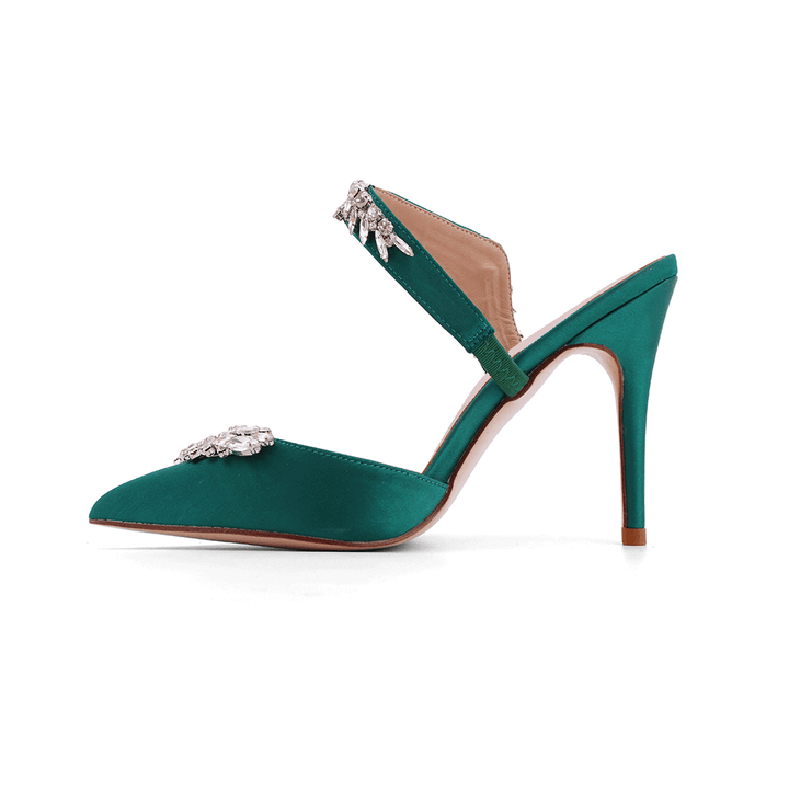 VAZIA Diamante Strap Satin High Heel Mules Sandals