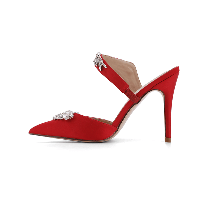 VAZIA Diamante Strap Satin High Heel Mules Sandals