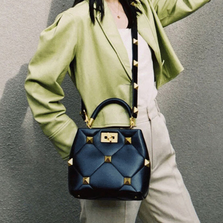 HENDO Studded Quilted Leather Tote Bag