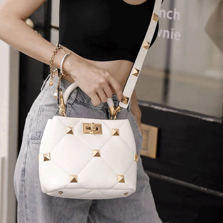 HENDO Studded Quilted Leather Tote Bag