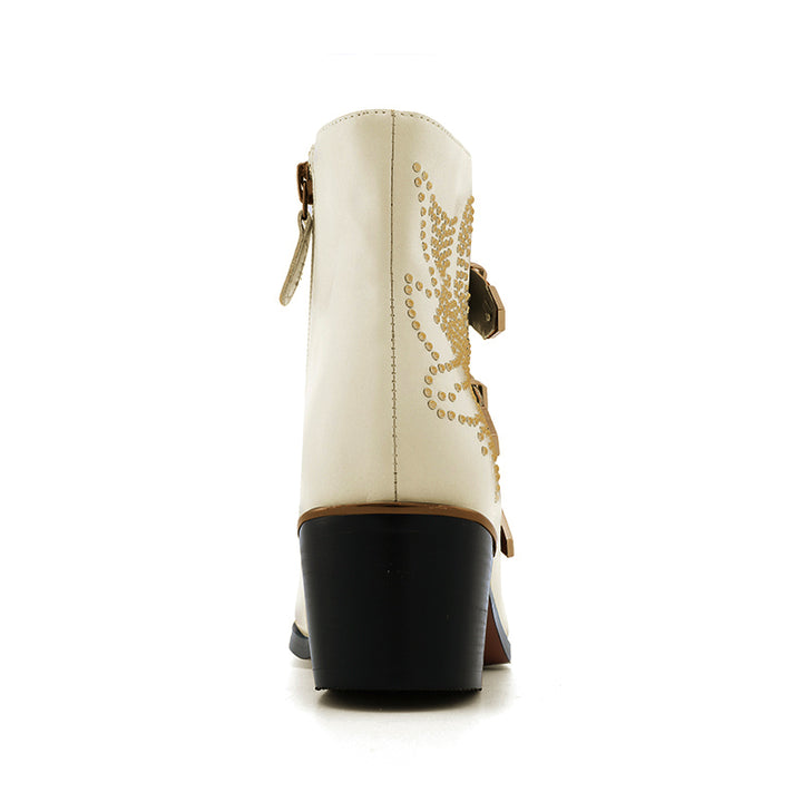 CARMEN Gold Studded Leather Ankle Boots - ithelabel.com