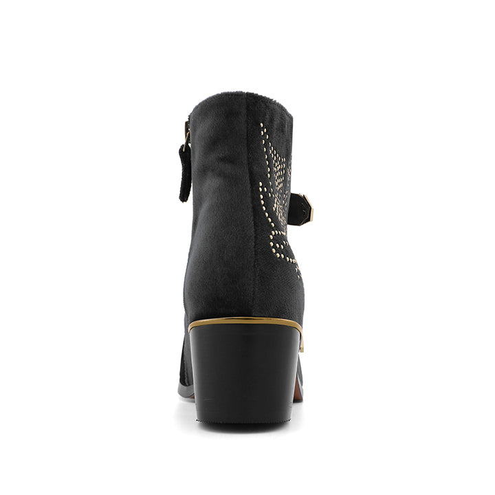CARMEN Gold Studded Velvet Ankle Boots - ithelabel.com