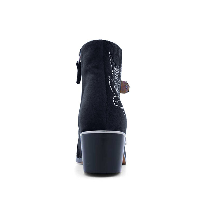 CARMEN Chloe Silver Studded Velvet Ankle Boots