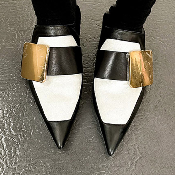DIRCA Metal Embellished Leather Flat Loafers