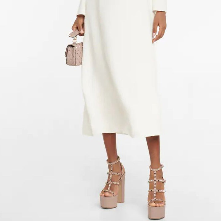 HERUV Studded Block Heel Platform Sandals