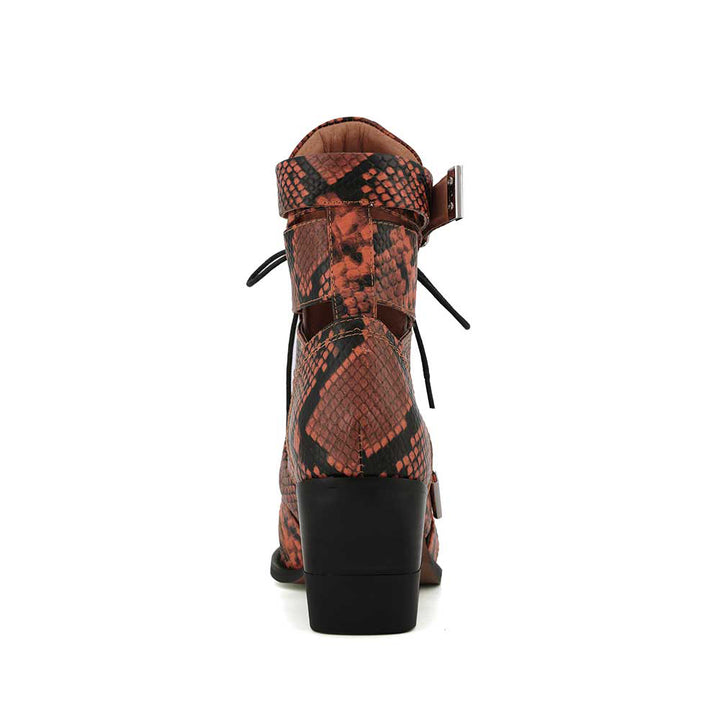 KUNIX Printed Cut Out Biker Ankle Western Cowboy Boots - ithelabel.com