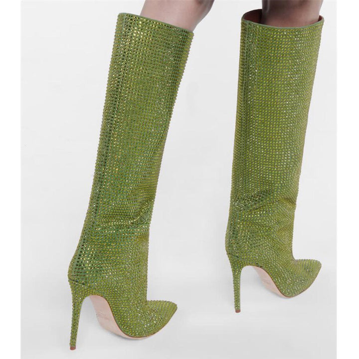 LIRID Diamante Stiletto Heel Knee High Boots